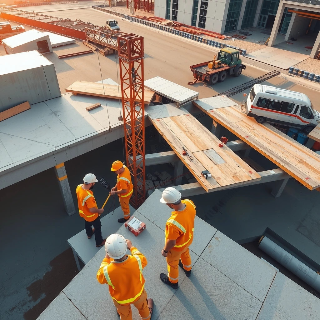 Professional construction site with workers