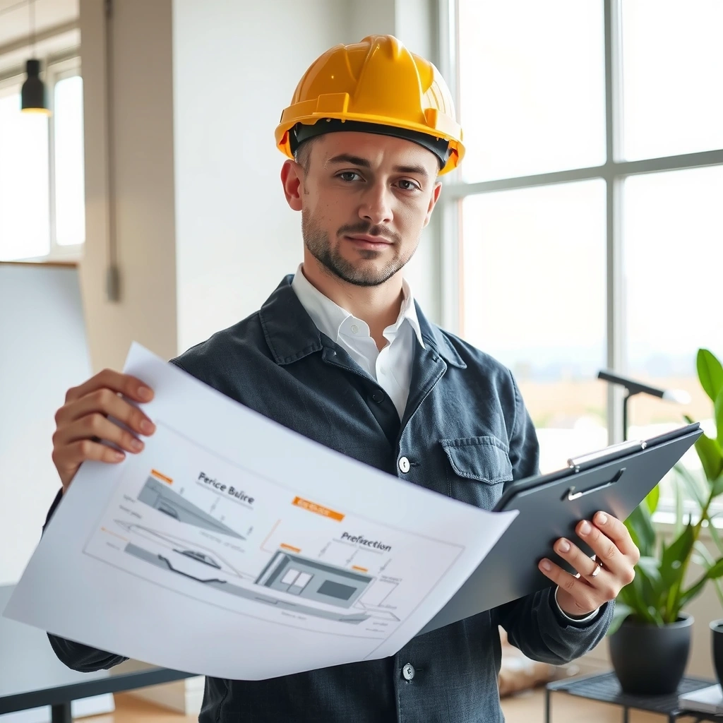 Professional project manager reviewing construction plans